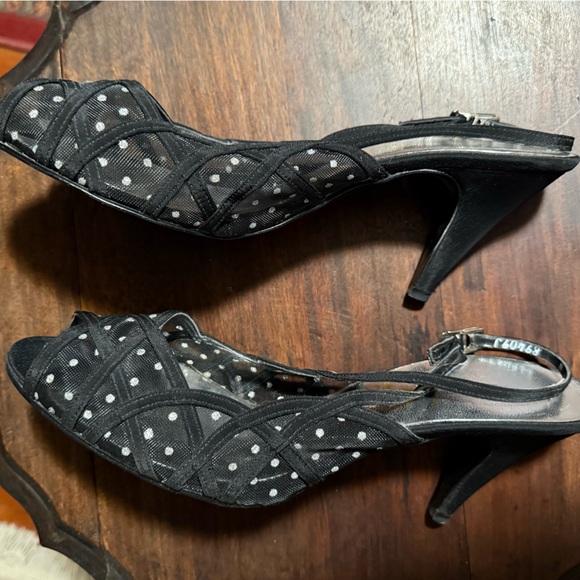Vintage Selby Black Mesh Silver Dot Heels - Picture 6 of 6